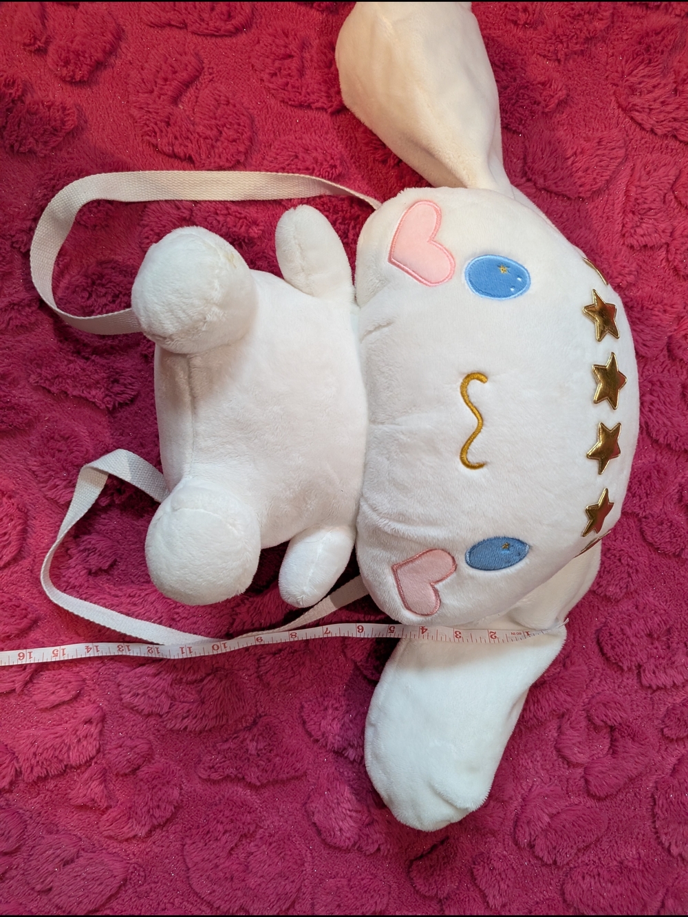 Sanrio White Plush Cinnamon Roll Shoulder Bag with Pink, Blue and Gold Details